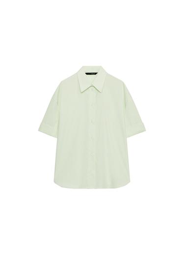 قميص بوبلين مخطط OVERSIZE - أخضر/أبيض الخاص بـ Zara