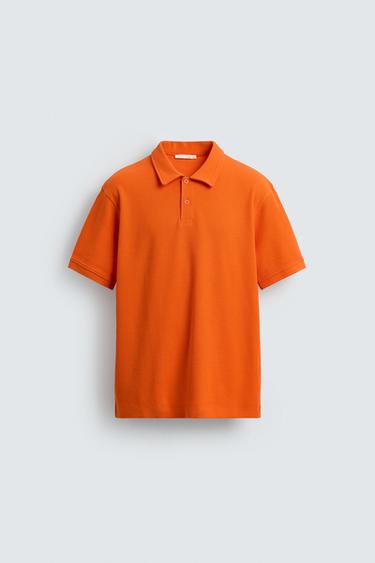 REGULAR FIT TEXTURED POLO SHIRT - Orange by Zara