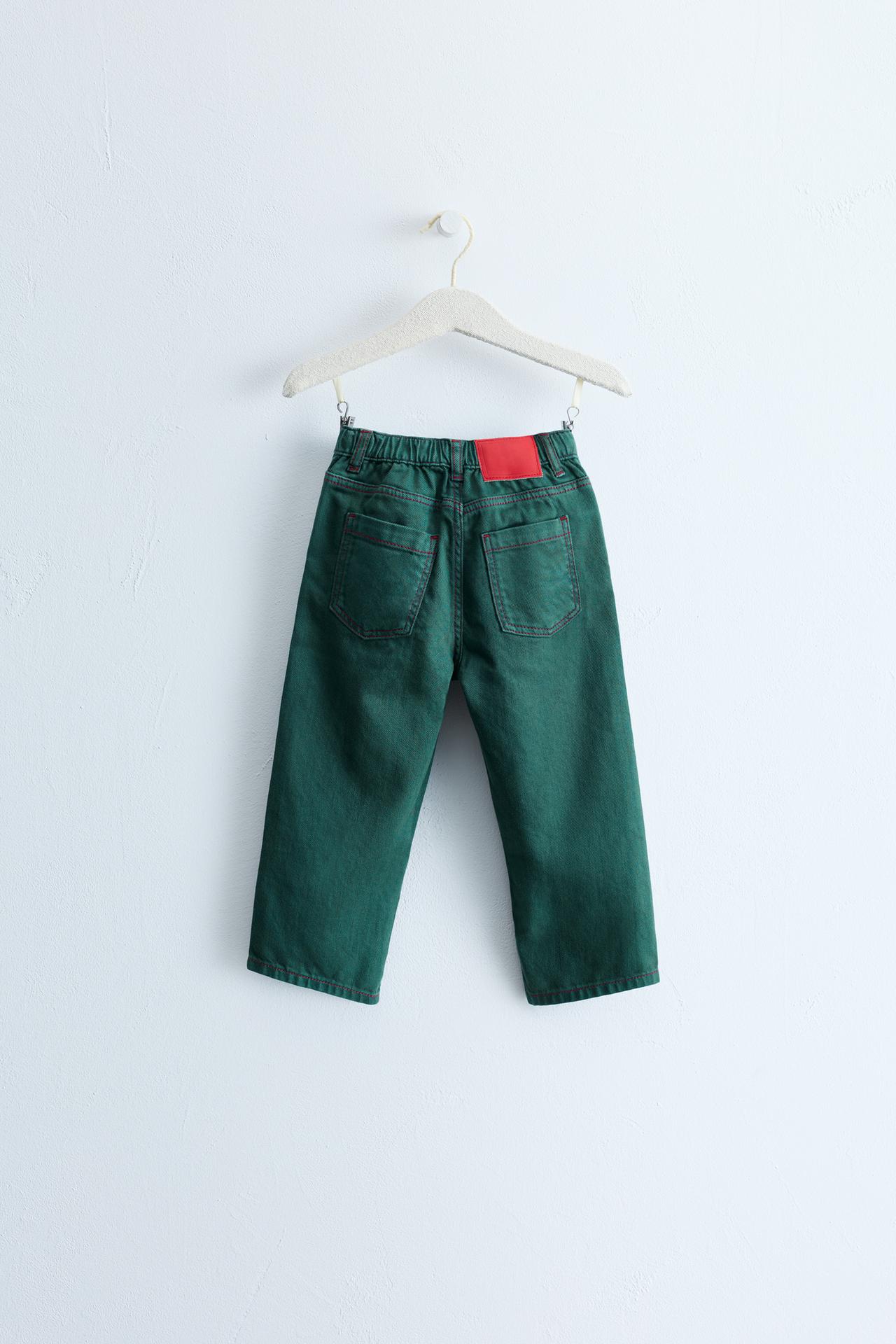 ZARA TIMELESS - CONTRAST STITCH STRAIGHT TWILL PANTS — Mid-green