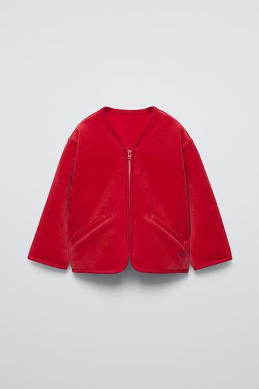 ÁO KHOÁC NHUNG KẺ - Màu đỏ từ Zara - Hình ảnh 0