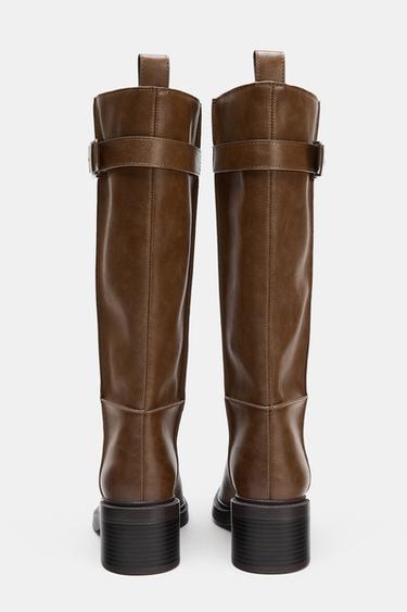 KNEE-HIGH BOOTS WITH TOPSTITCHING - Brown by Zara - Image 3