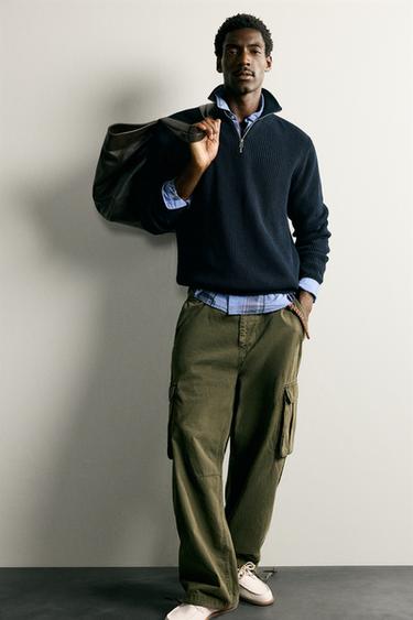 PURL KNIT QUARTER-ZIP JUMPER - Navy blue by Zara