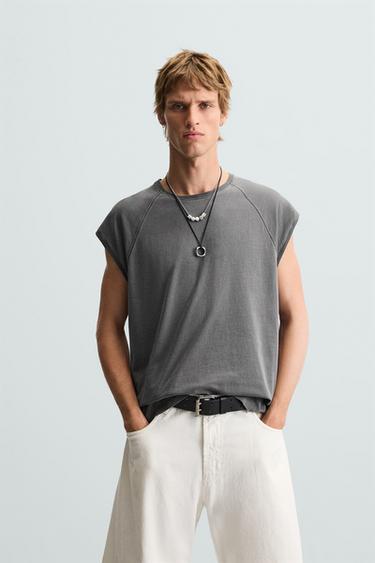 Zara RELAXED FIT TANK TOP - Dark anthracite