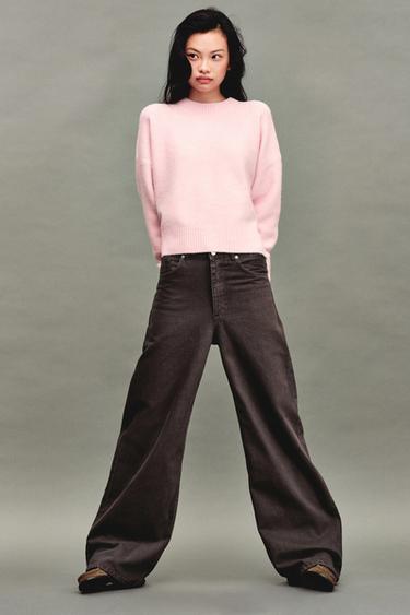 Zara TRF 超寬管高腰牛仔褲 - 棕色