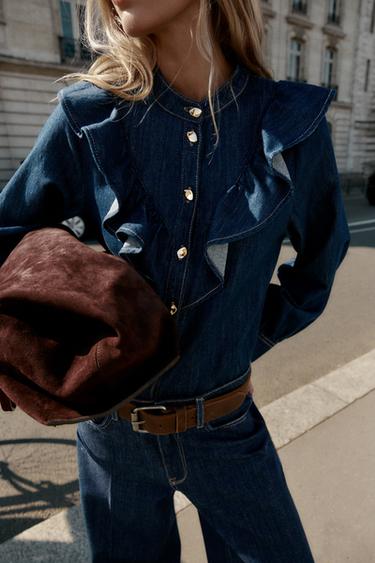 Z1975 DENIM SHIRT WITH RUFFLES - Blue by Zara