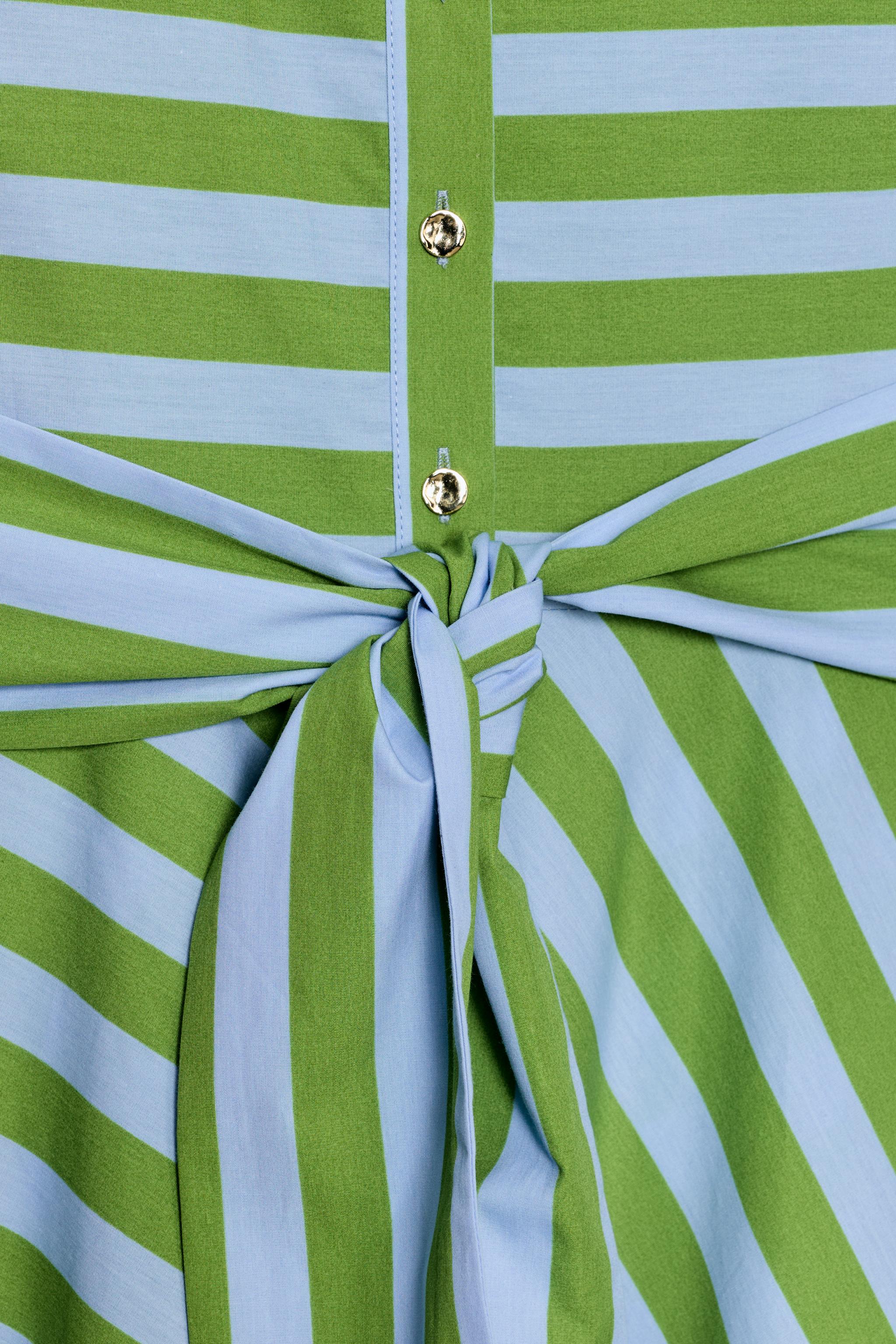 STRIPED BELTED MIDI DRESS