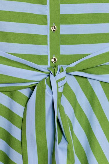 STRIPED MIDI DRESS WITH BELT - Green / Blue by Zara - Image 8