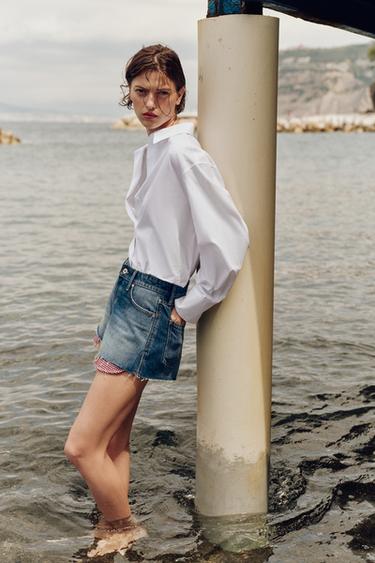 Z1975 MOM FIT SHORTS WITH FRAYED HEM - Blue by Zara