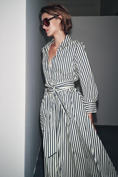 STRIPED SHIRT DRESS ZW COLLECTION - Ecru / Blue by Zara - Image 1