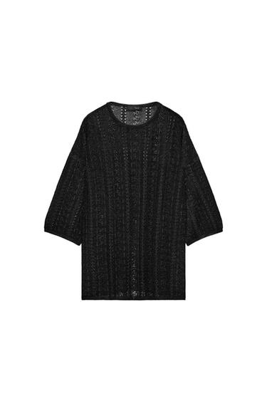 POINTELLE KNIT TOP WITH VENTS - Black by Zara