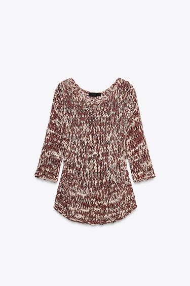 PULL EN MAILLE COMBINÉE PEPLUM - Marron / Écru de Zara - Image 2