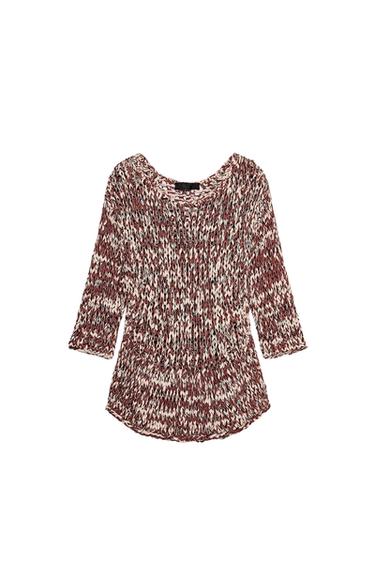 Zara COMBINATION KNIT PEPLUM SWEATER - Brown / Ecru - Image 0