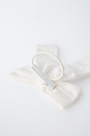 BOW SCRUNCHIE AND HAIR CLIP - White by Zara - Image 3