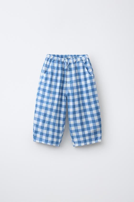 PANTALÓN TEXTURA CUADRO VICHY - Crudo / Azul de Zara - Imagen 0