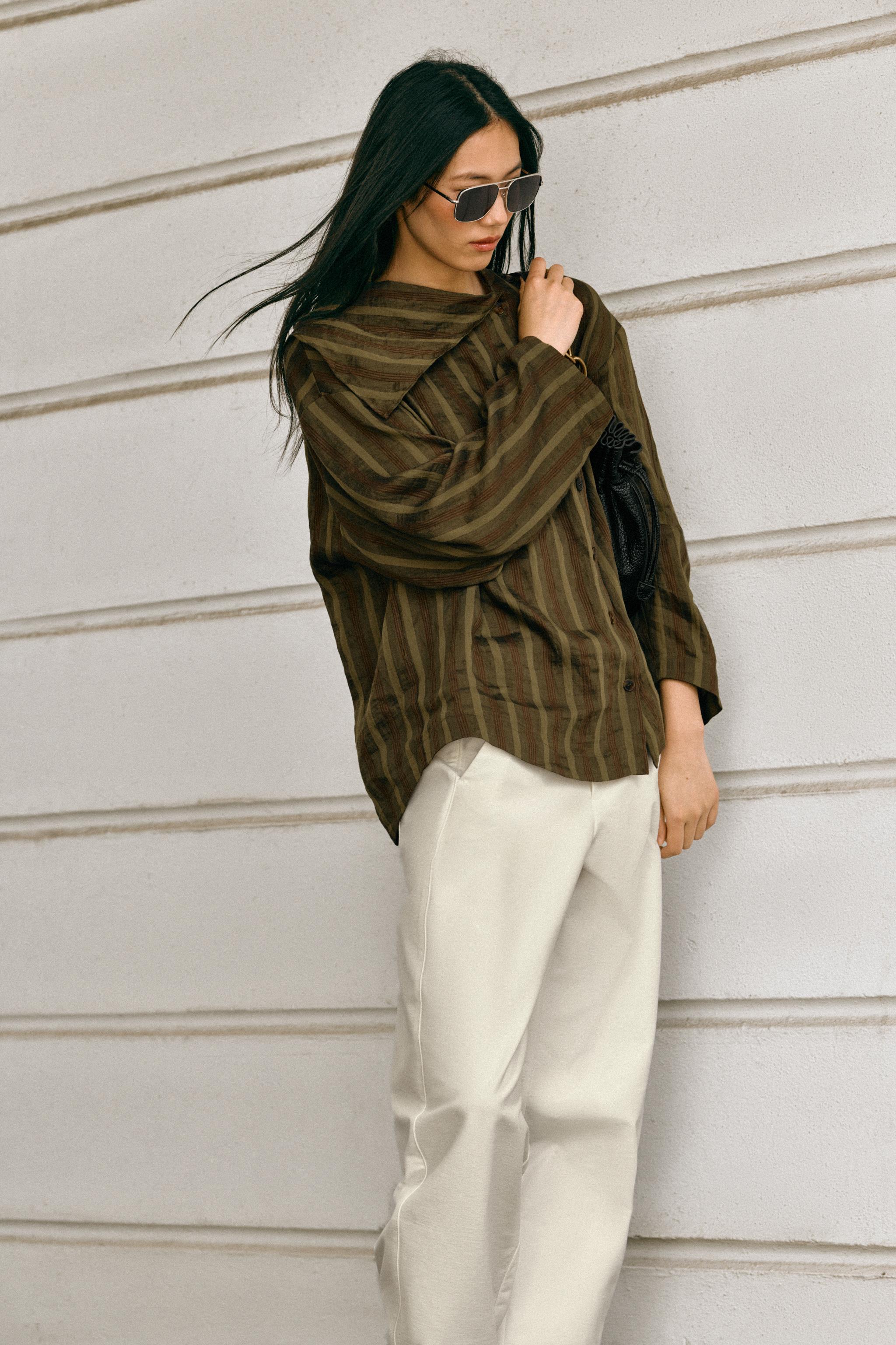 Женские рубашки Zara STRIPED WRAP SHIRT — фото 3