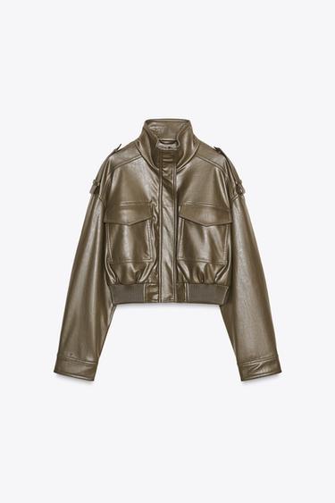 FAUX LEATHER CROP JACKET - mid khaki by Zara