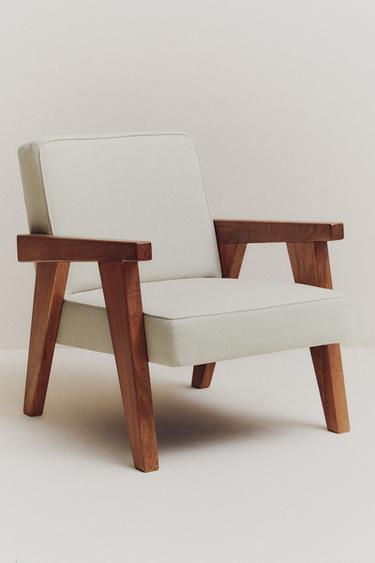 ZARA HOME BY BLASCO UPHOLSTERED WALNUT ACCENT CHAIR — Ecru 1