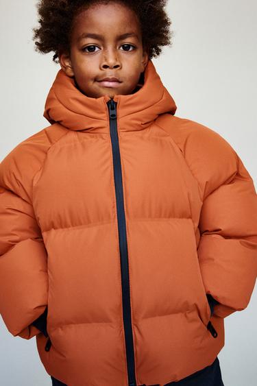 WATER-REPELLENT HOODIE PUFFER COAT — Orange 2