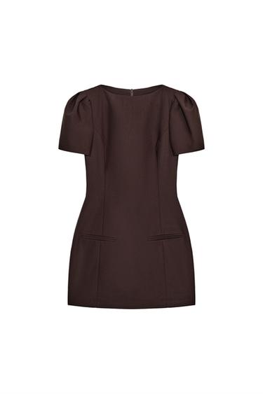 SHORT DRESS WITH PLEATS AND POCKETS - Dark mink by Zara