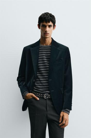 Zara REGULAR FIT VELVET BLAZER - Navy blue