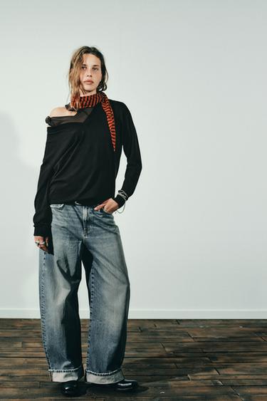 JEANS TRF BAGGY FOLDED  TIRO MEDIO - Azul de Zara