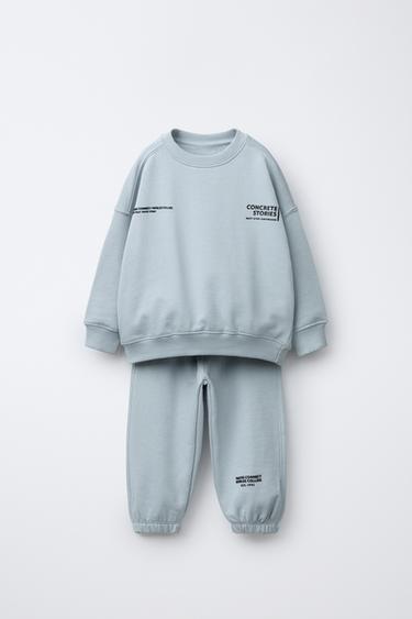 Zara TEXT SWEATSHIRT AND JOGGER PANTS JOGGING SET - Light blue