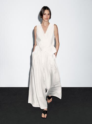 Zara Linen blend waistcoat with tie detail - White - Image 0