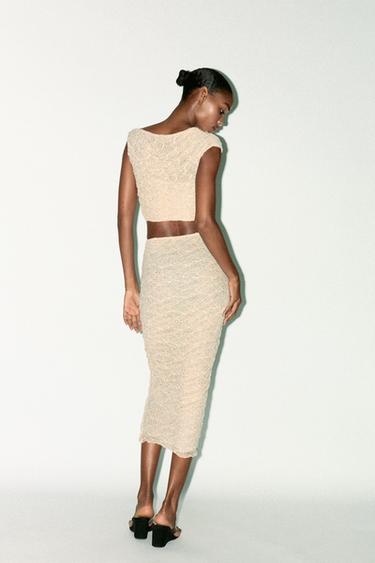TOP DRAPÉ EN DENTELLE AVEC STRASS - rose poudré de Zara - Image 3