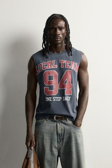 RELAXED FIT CONTRAST GRAPHIC TANK - Navy blue by Zara