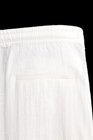 Zara TEXTURED RELAXED FIT PANTS - White