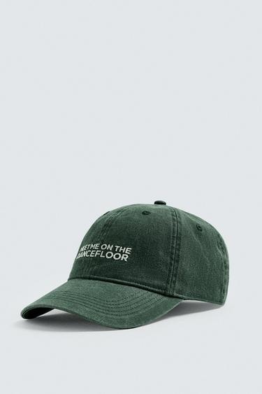 Zara WASHED EMBROIDERED CAP - Green