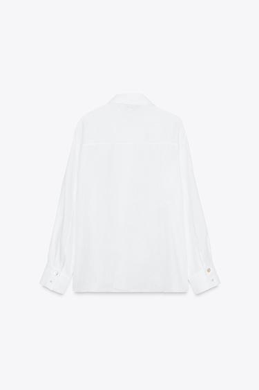 100% LINEN SHIRT WITH CONTRASTING BUTTONS - White by Zara - Image 5
