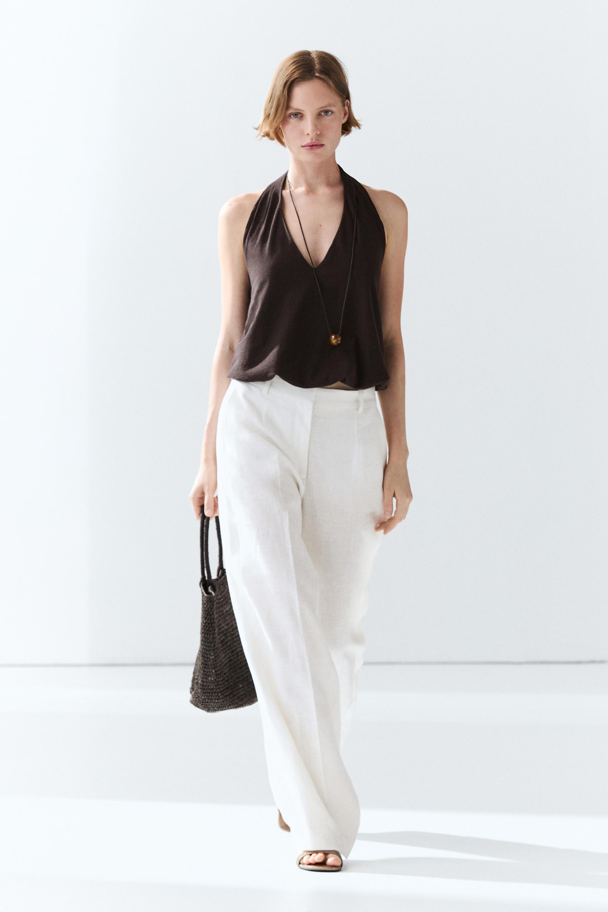 100% linen pants with darts - Oyster-white | ZARA United States