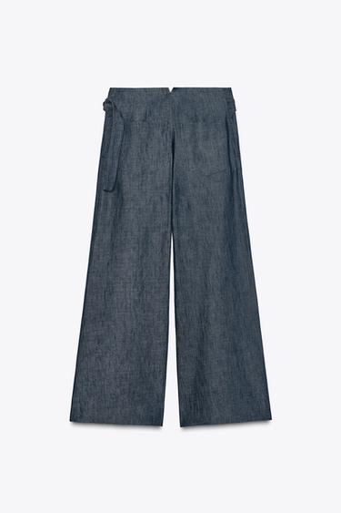 PANTALON À JAMBES LARGES ZW COLLECTION - Bleu de Zara - Image 4