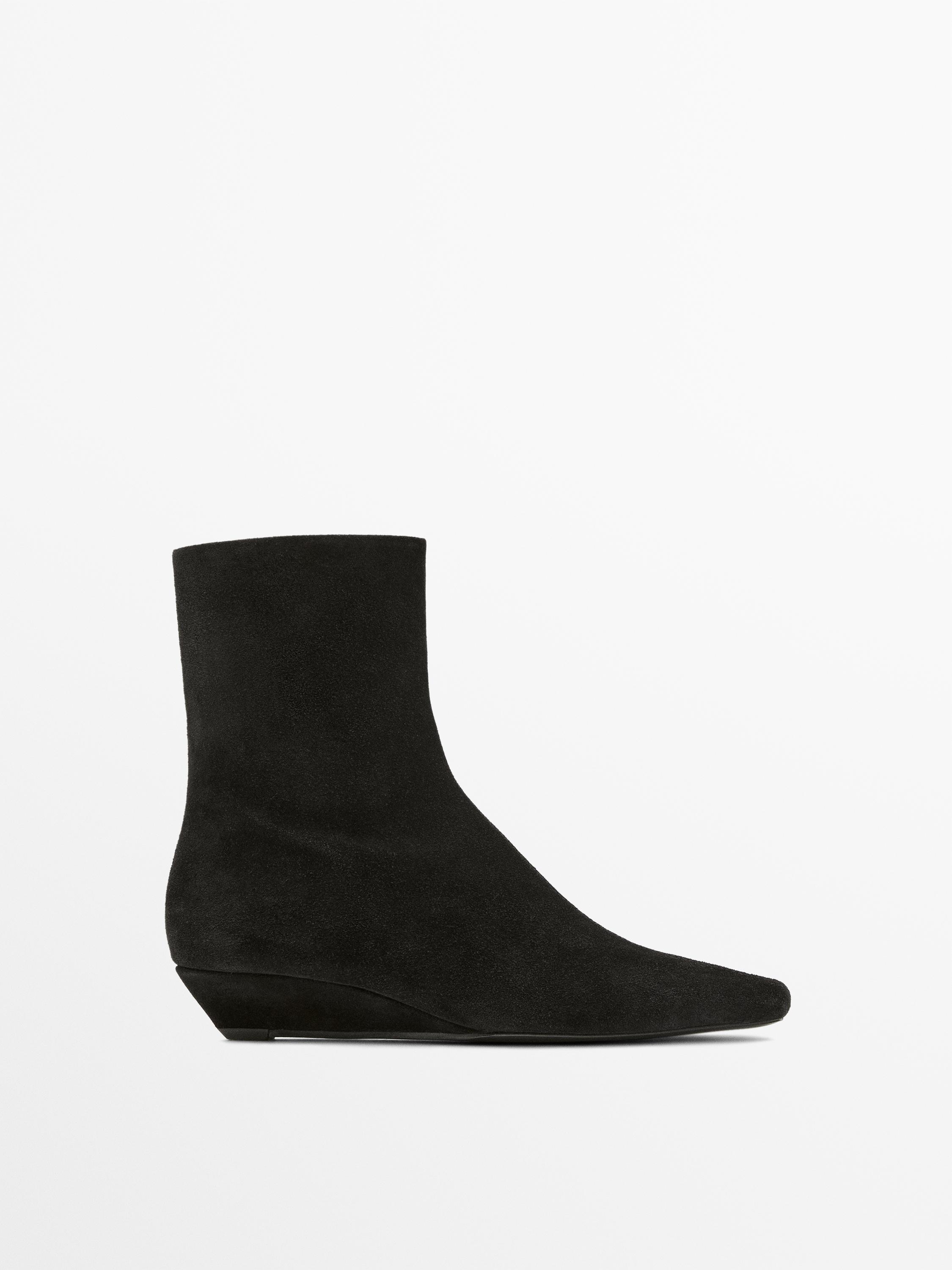 Split leather wedge ankle boots
