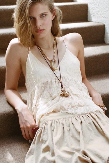 RUFFLED STRAPPY TOP - Oyster-white by Zara