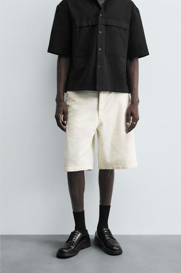 Zara BAGGY FIT DENIM SHORTS - Oyster-white