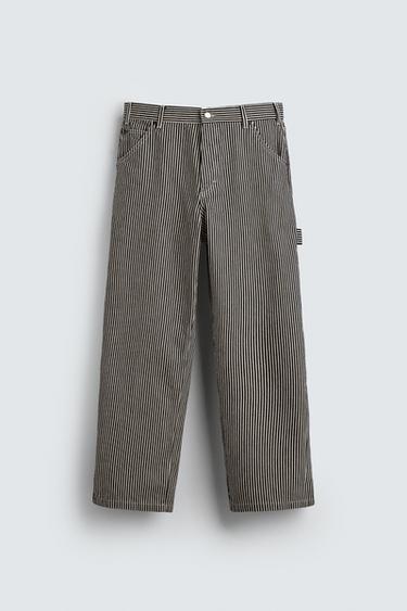 ストライプ柄リラックスフィットパンツブルーZaraのストライプ柄リラックスフィットパンツ - ブルー 