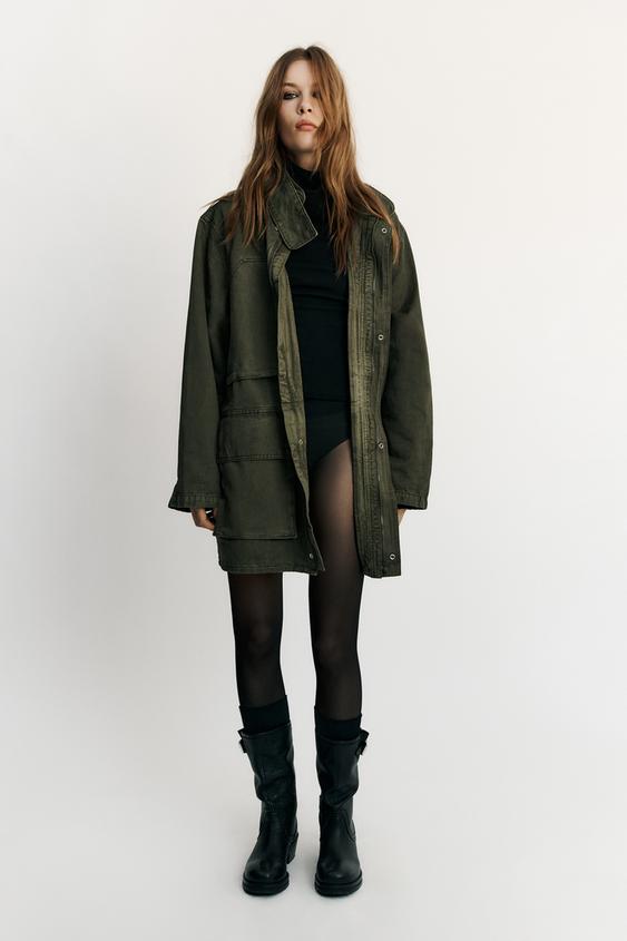 HIGH NECK JACKET WITH POCKETS - Dark khaki by Zara - Image 0