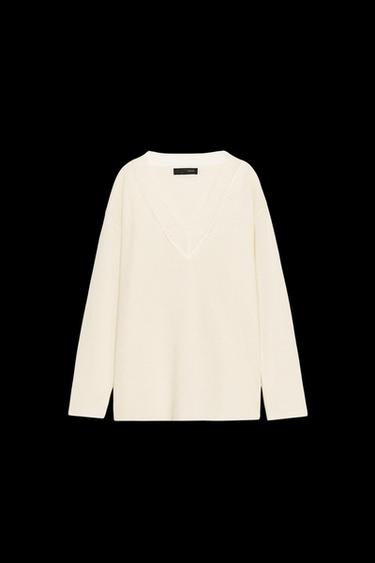 JERSEY PUNTO ENCAJE CON LANA - Crudo de Zara - Imagen 0