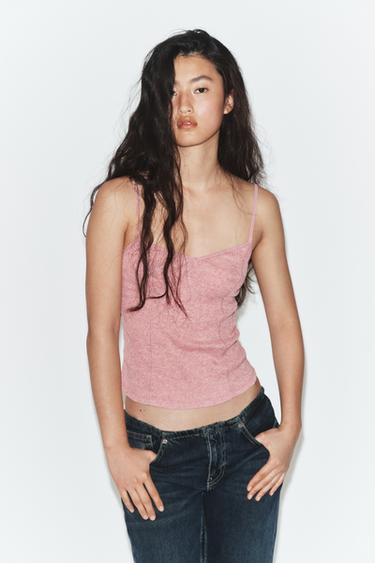 Zaras TOPP MED AXELBAND OCH BOMULL - Gråmelerad rosa