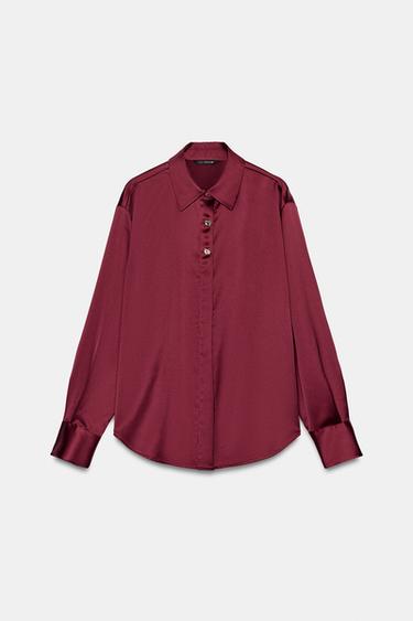 CAMISA SATINADA BOTONES - Granate de Zara - Imagen 0