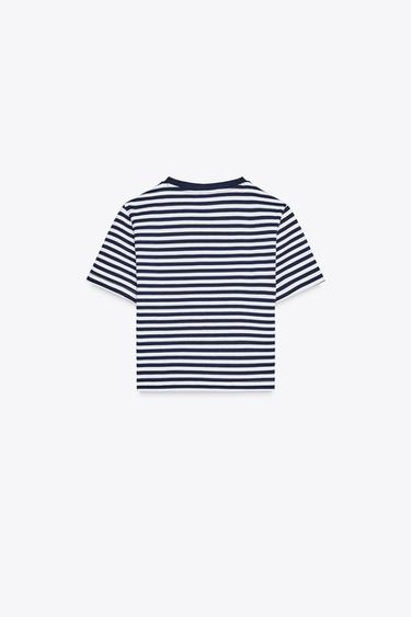 CROPPED STRETCH T-SHIRT - Blue/White by Zara - Image 4