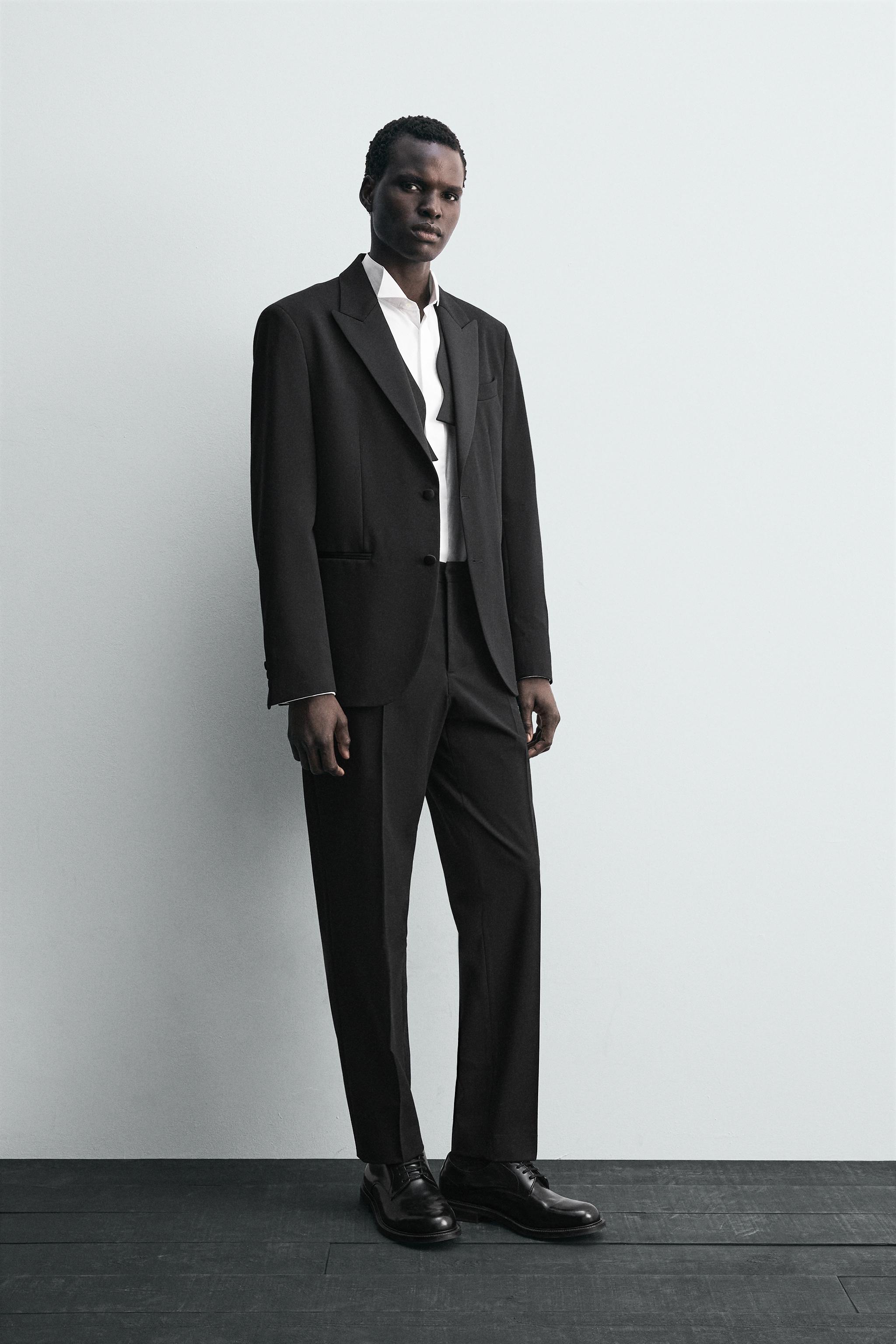 WOOL BLEND TUXEDO SUIT PANTS