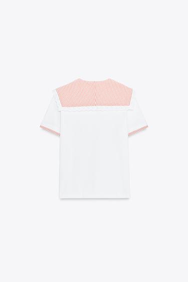 T-SHIRT BIMATIÈRE À CARREAUX VICHY - Blanc / Rouge de Zara - Image 5