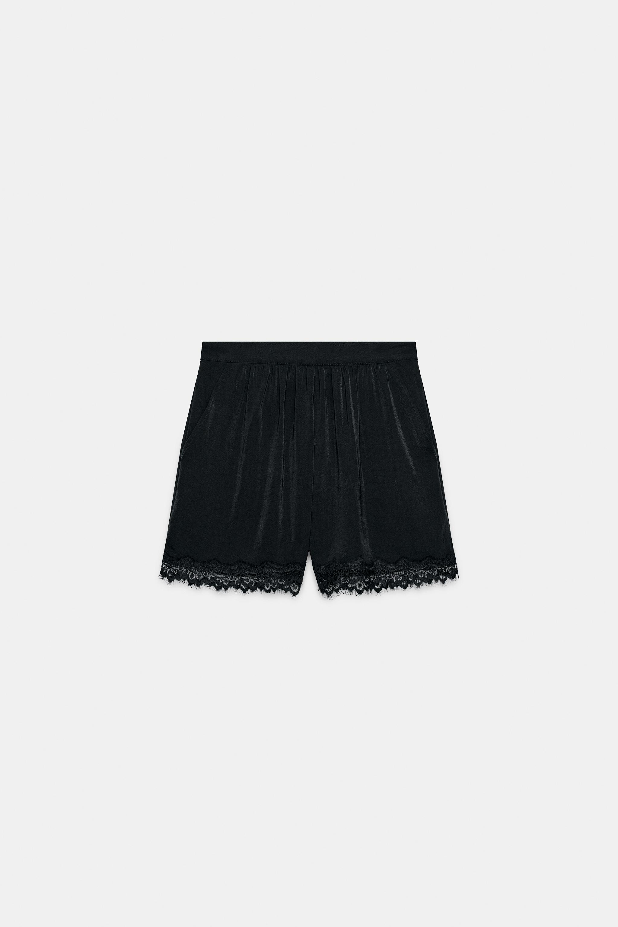 レーストリムサテンショートパンツ - ブラック | ZARA Japan / 日本