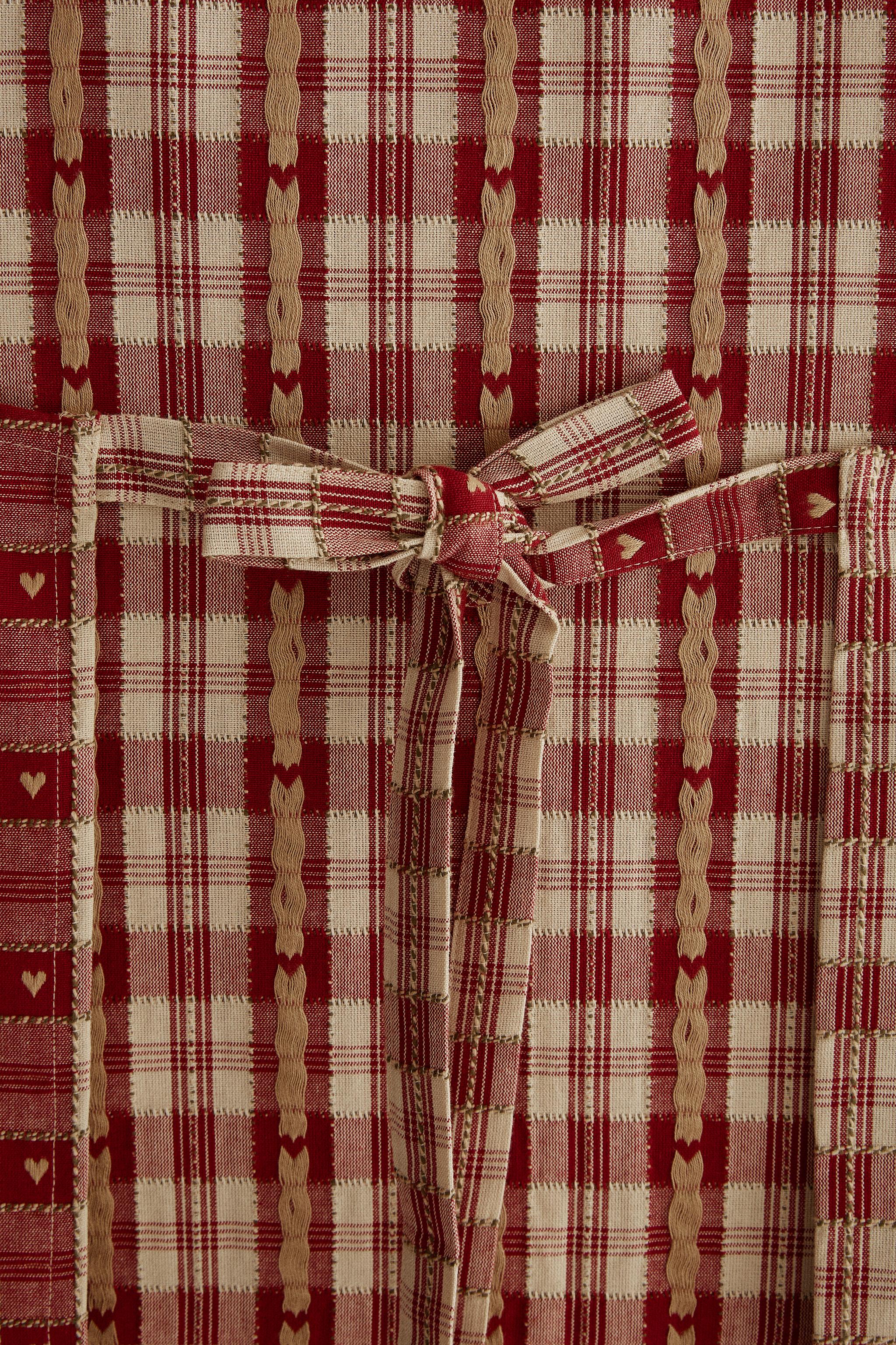 TABLIER COTON CŒURS CARREAUX NOËL