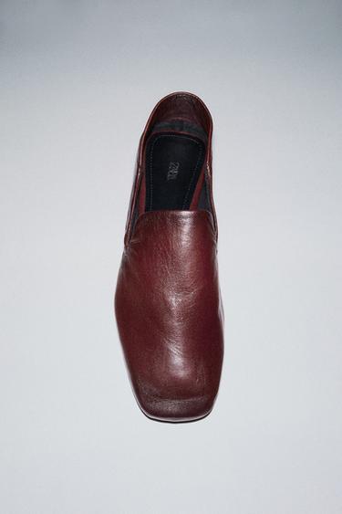 LEATHER LOAFERS WITH HIGH VAMP - Burgundy Red by Zara
