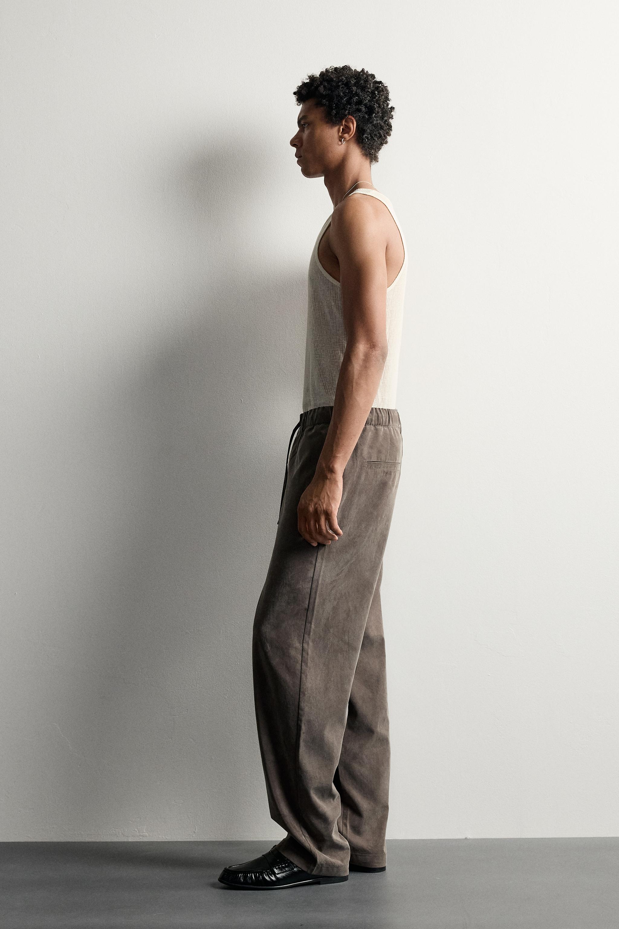 Zara DÖKÜMLÜ RELAXED FIT PANTOLON görsel 4