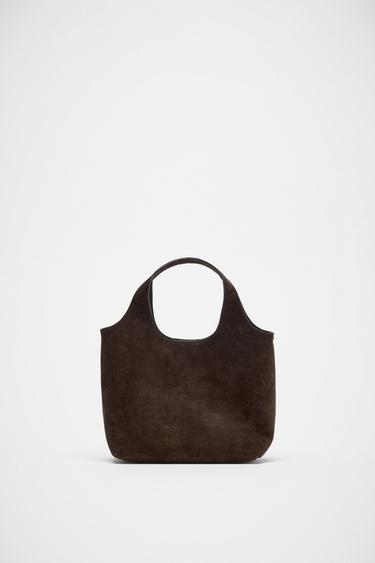 Zara LEATHER MINI SHOPPER BAG - Dark brown